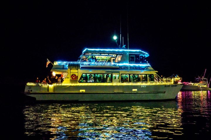 a boat that is lit up at night