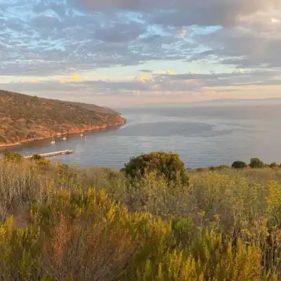 a body of water with a mountain in the background