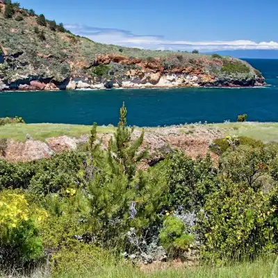 a large body of water with a mountain in the background