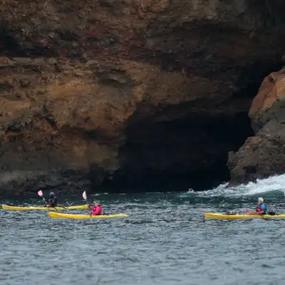 a group of people rowing a boat in a body of water