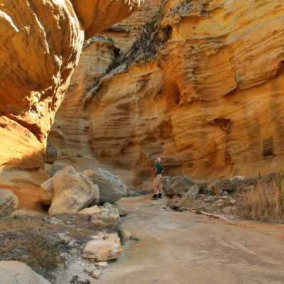 a canyon with a mountain in the background