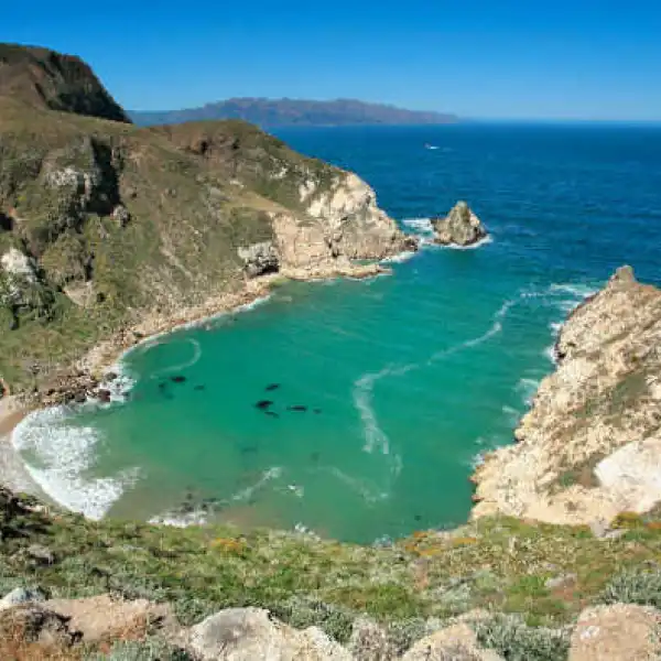 a rocky island in the middle of a body of water