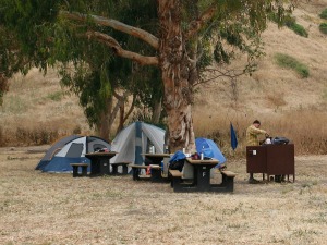 a group of people in a tent