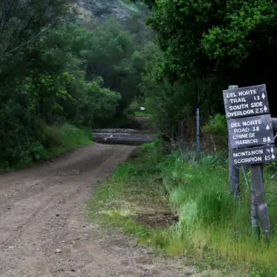 a sign on the side of a dirt road